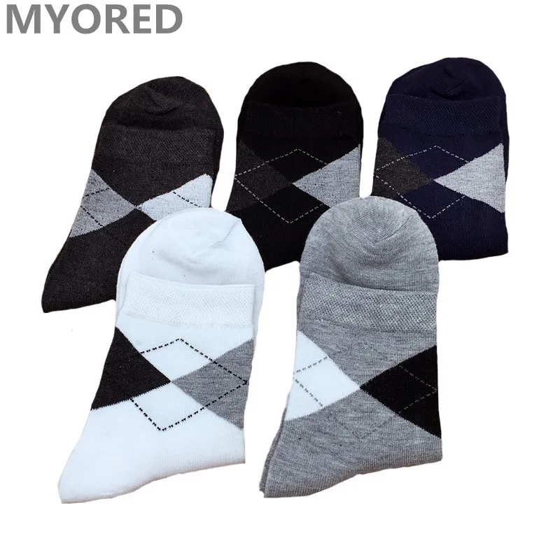 MYORED, летние, чёсаный хлопок, дышащие, короткие, мужские деловые носки, в горошек, со стразами, одноцветные, socken, официальное платье, без коробки, 5 пар