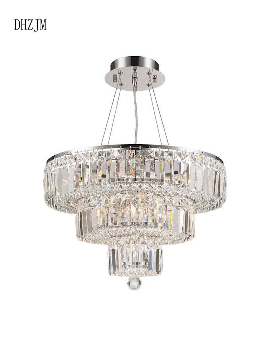 Modern Crystal Lamp Chandelier For Living Room Luxury Round Stainless Steel Chain Chandeliers Lighting Square Chrome Fixtures | Лампы и