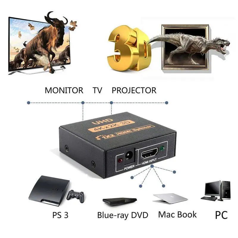 1x2 HDMI Сплиттер v1.4b вид 4K 3D 1080p один вход на два выхода Топ США штекер