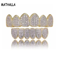 mathalla 6 teeth hip hop teeth grillz pink cz stone micro pave top and bottom dental jewelry women jewelry