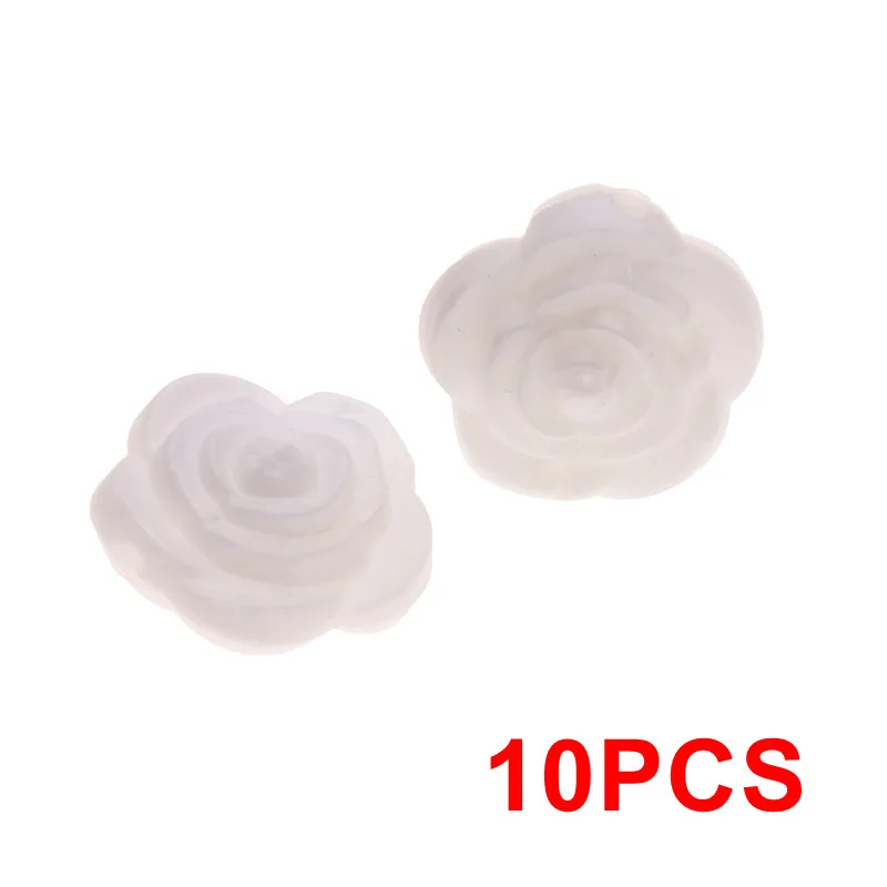 21 Metallic White 10 шт Мини цветок жемчуг силиконовая Роза Прорезыватель бисера BPA бесплатно детский аксессуар для прорезывания зубов игрушки DIY новорожденных Жевательная соска клип цепи - Цвет: 21 Metallic White