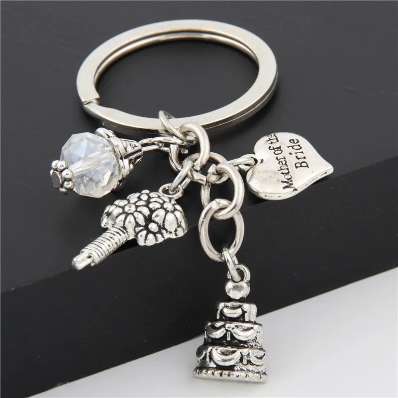1pc Mother Of The Bride Key Chain Flower Cake KeyChain With Bead Women Men Married Jewelry Wedding Gifts E1670 | Украшения и