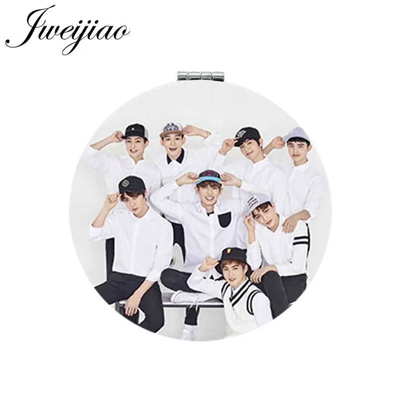 JWEIJIAO I LOVE EXO KPOP круглая карманная зеркальная поверхность из искусственной кожи