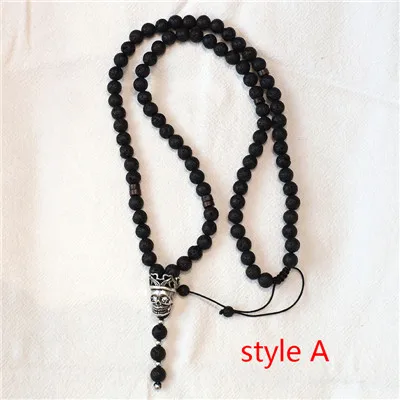 Style A Ожерелье из камня маклроя/для мужчин/женщин/8 мм камень из натуральной лавы ожерелье из бисера из нержавеющей стали Череп Подвески ожерелье модное ювелирное изделие - Окраска металла: Style A