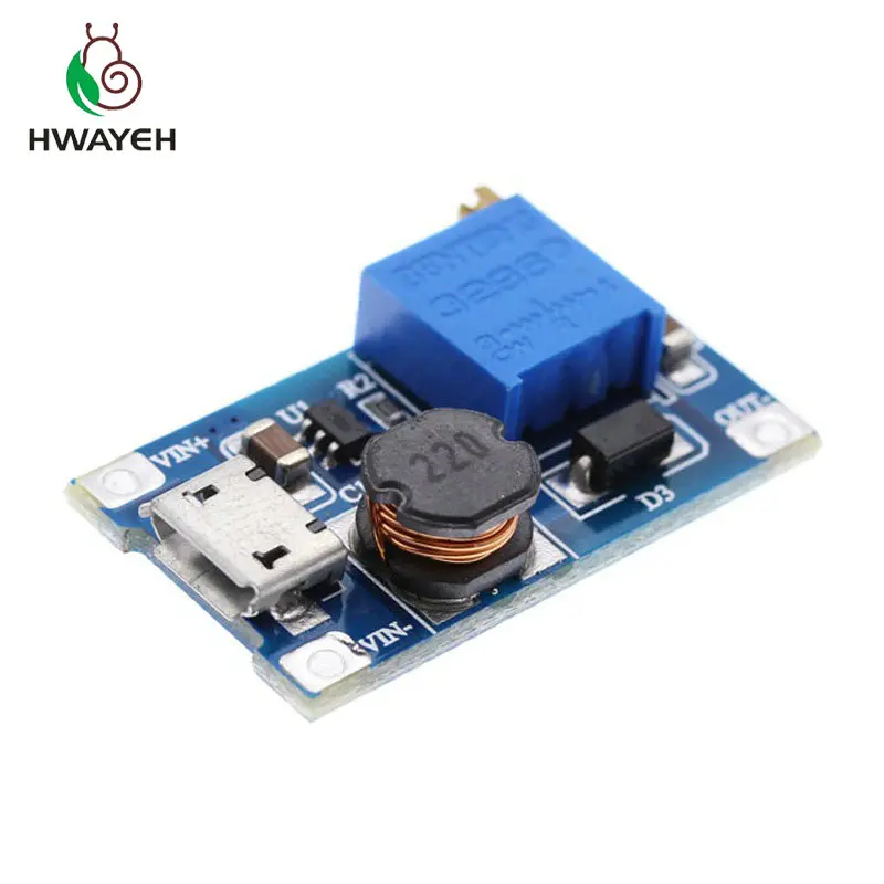5 шт./лот MT3608 DC-DC регулируемый Повышающий Модуль 2A Boost с MICRO USB 2в-24в до 5В 9В 12В 28В LM2577 |
