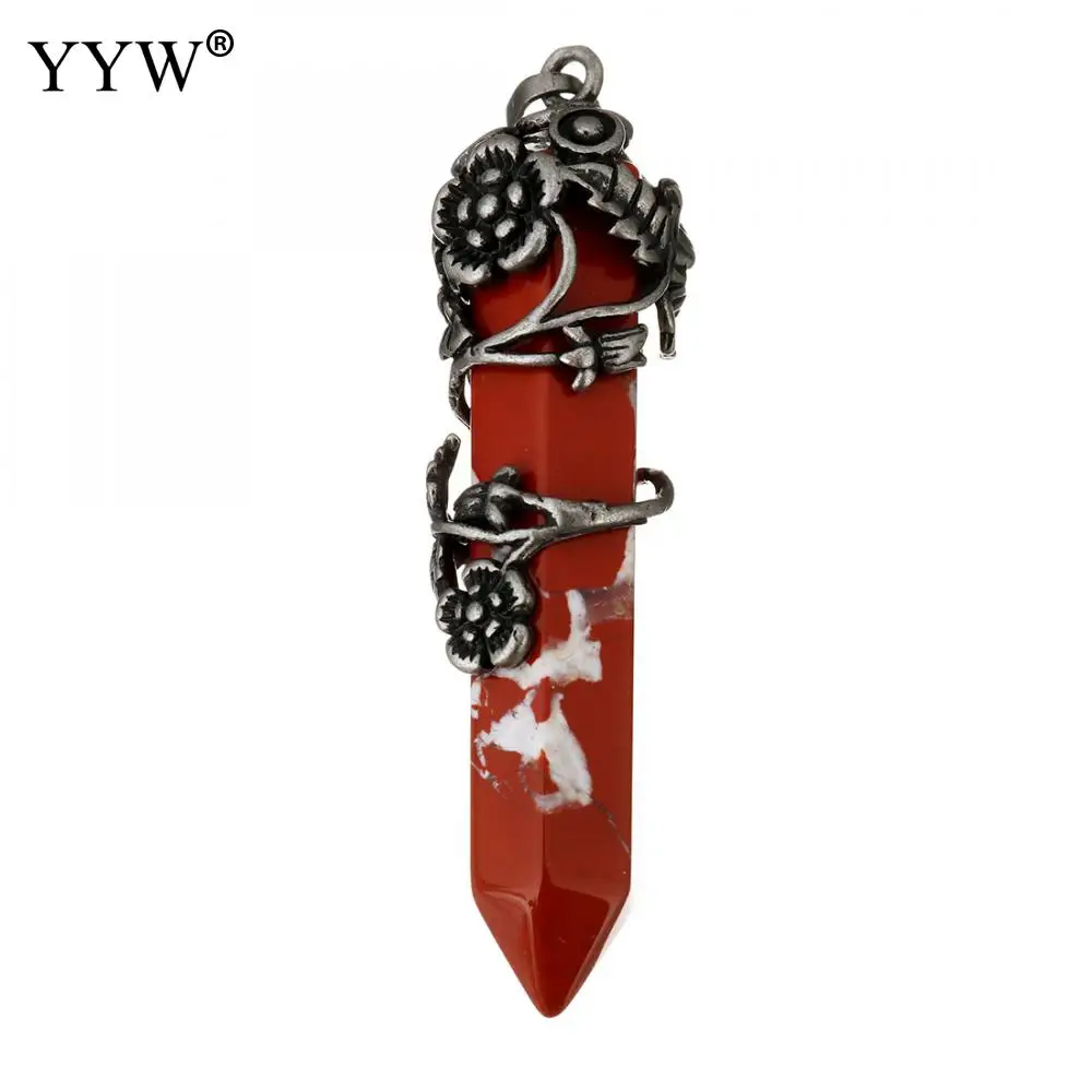 red jasper Винтажное Латунное ювелирное изделие, шестиугольная бирюза, подвеска, колонна, кварц, ожерелье, s подвески, камень, пуля, кристалл, женское ожерелье, ювелирное изделие - Окраска металла: red jasper