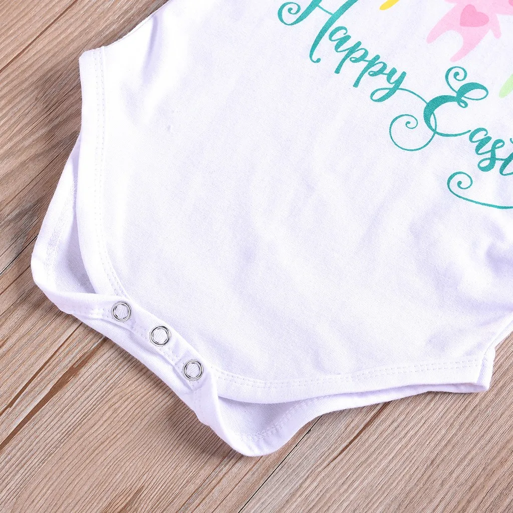 TELOTUNY 2019 Baby Girls Toddler Short Sleeve Letter Romper Tops+Floral Pants+Headbands Set Outfits Happy Easter Sets#40 | Мать и ребенок