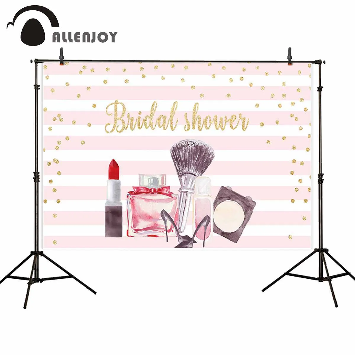 

Allenjoy свадебный фон для фотосъемки с розовыми полосками и золотыми точками, косметический фон для фотосъемки на высоком каблуке, Фотофон