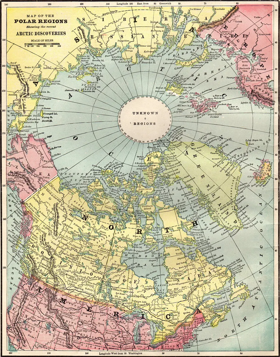 1891 Antique North Pole Map of the Arctic Geography Learning Home Decor Living Room Bar Cafe Delicate texture Print Wall Sticker | Дом и сад