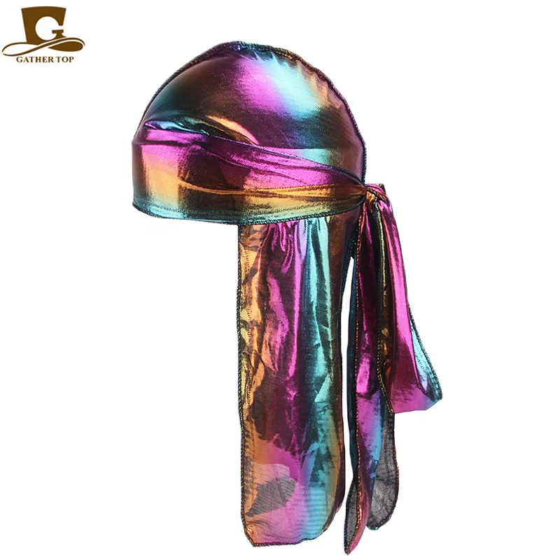 Новый стиль красочные блестящие Durag для мужчин тюрбан европейский и американский