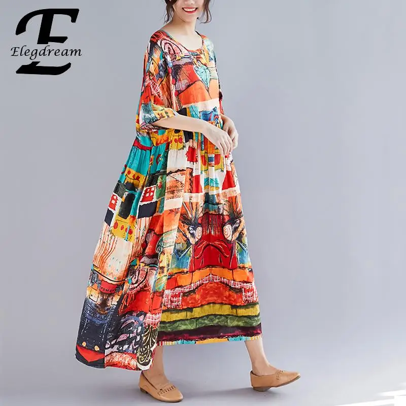 Женское богемное платье макси Elegdream повседневное длинное большого размера из
