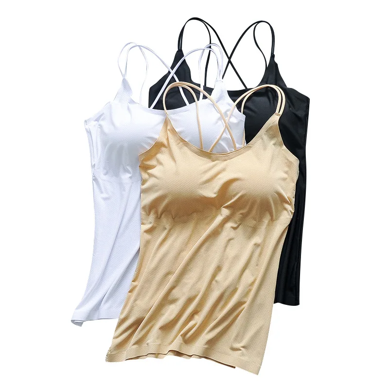 Summer Ice Silk No Ttrace Sling Vest Bra with Detachable Chest Pad Comfortable Breathable Fabric Sleep Underwear | Женская одежда