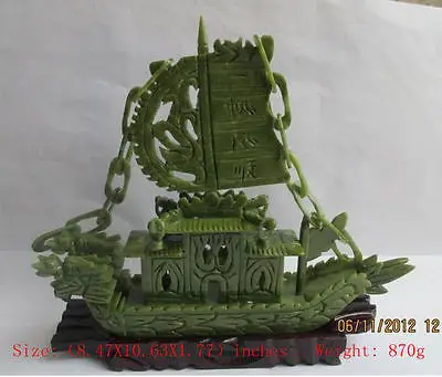 Elaborate Chinese manual sculpture of southern Taiwan jade dragon sailing boat