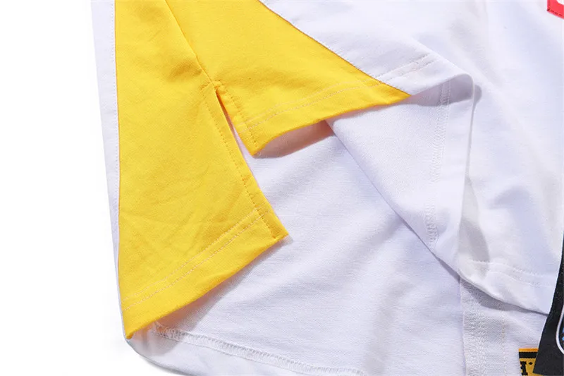 

HIDOL Oversize Contrast Color T-shirt Ribbon Patchwork T shirt Hip Hop Swag Tshirt Men Loose Big Streetwear Black/White/Yellow