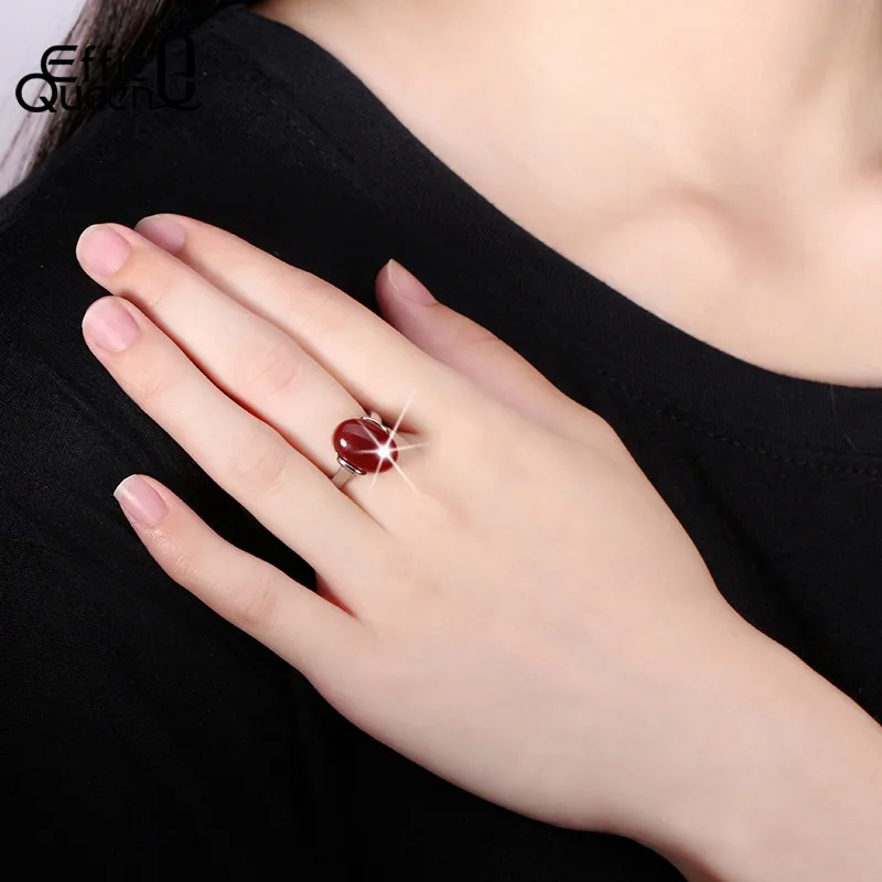 YINHED Genuine 925 Sterling Silver Jewelry Big Green/Red Crystal Adjustable Finger Rings For Women Engagement Ring ZR303 |