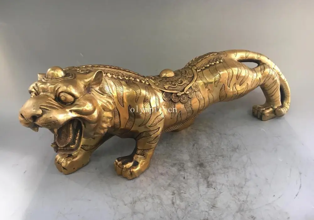 

Латунная скульптура для дома fengshui, 26 дюймов, резная статуя благоприятного зверя, богатства, тигра