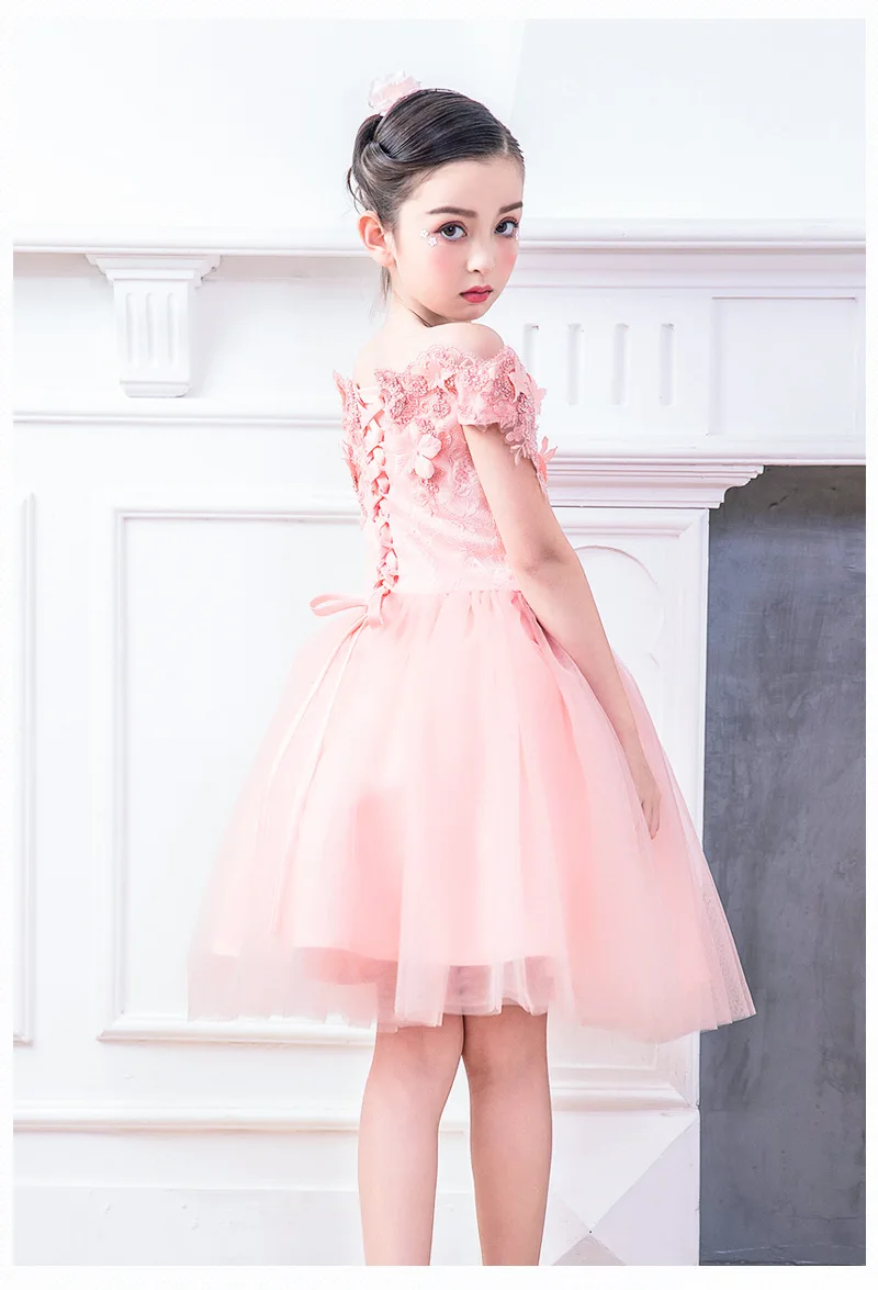 2018 High Quality Handmade Pink Lace Flower Girl Dress for Kids Evening Ball Gown Party Pageant Dresses First Communion | Детская одежда