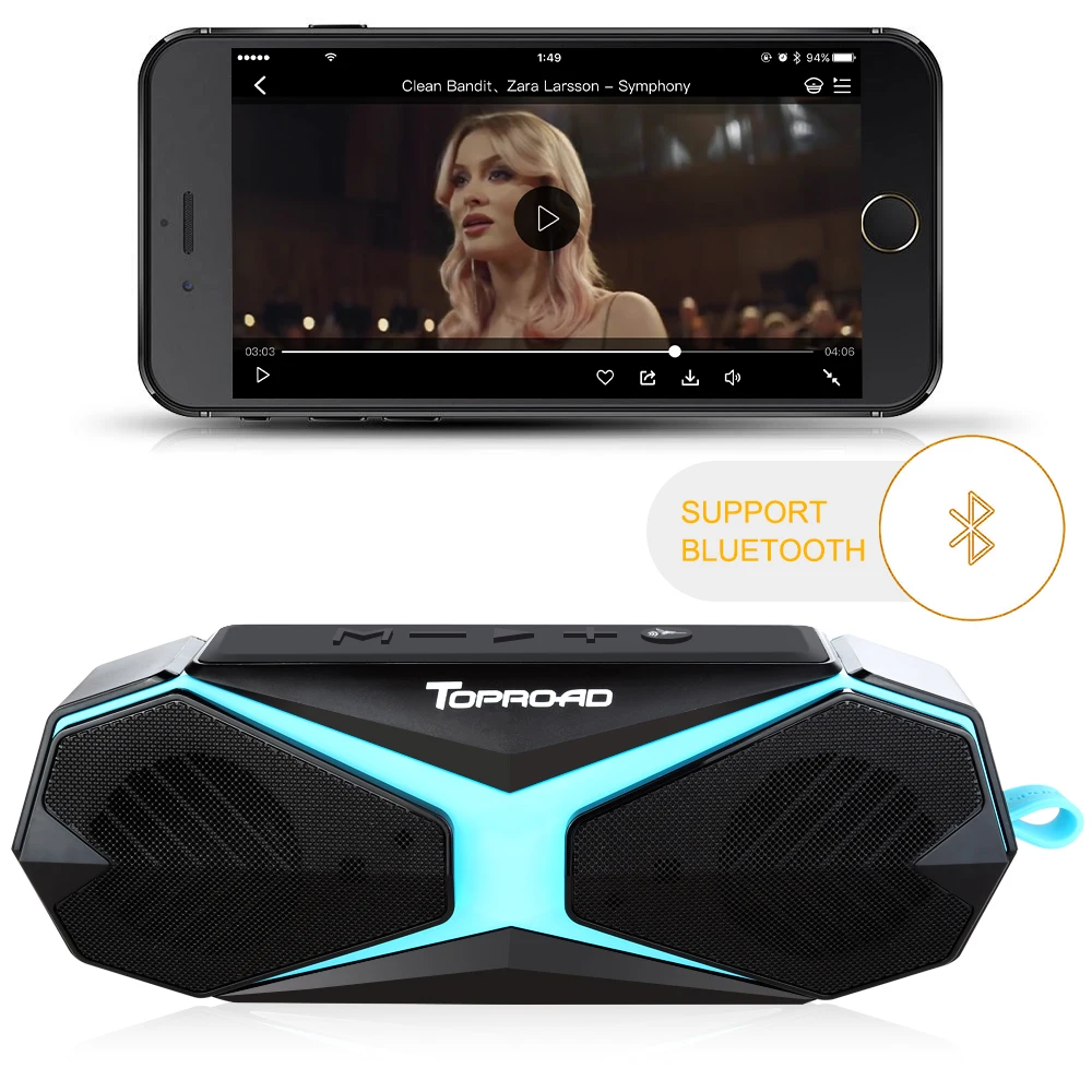 Водонепроницаемая беспроводная bluetooth колонка TOPROAD уличная с басами и поддержкой