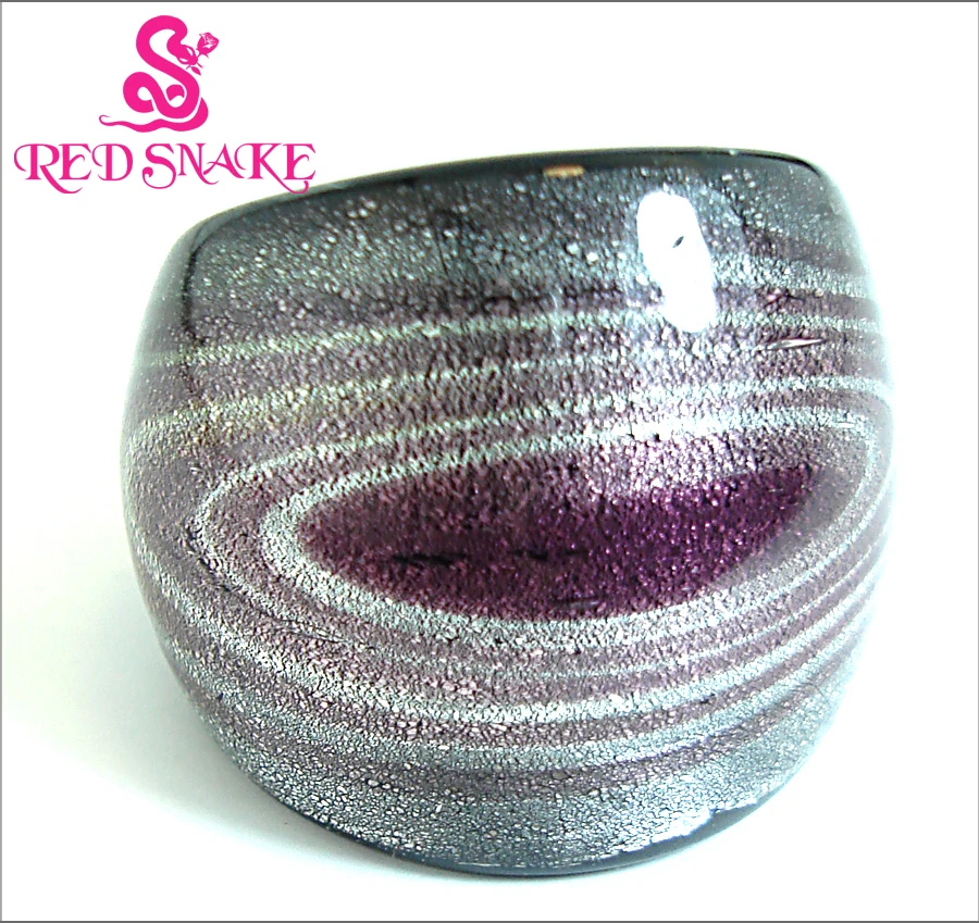 

RED SNAKE Ring Handmade Silver color foil with Purple Nebula Murano Glass Rings
