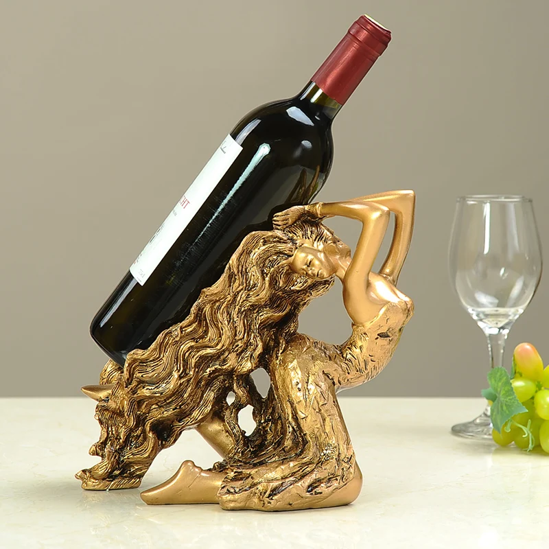 Европейская скульптура красоты красная винная рама полка для вина декор шкафа