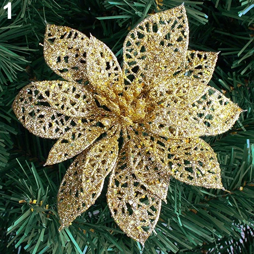 6 дюймов полые Свадебная вечеринка Рождество цветы елка украшения Poinsettia искусственные праздничные украшения - Цвет: Golden
