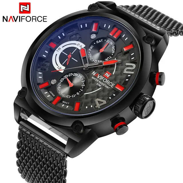 

Часы наручные NAVIFORCE Мужские кварцевые, люксовые брендовые модные повседневные, полностью из нержавеющей стали с сетчатым браслетом