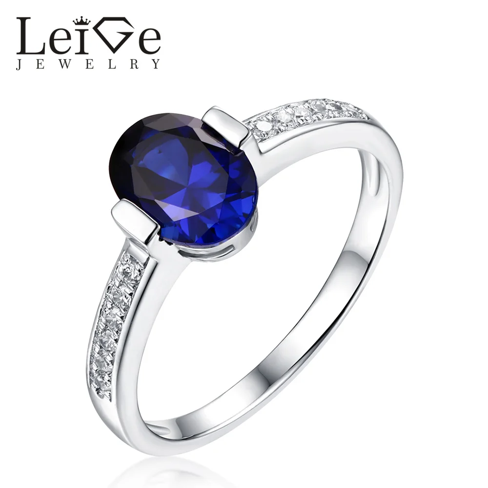 

Leige Jewelry Classic Sapphire Ring Oval Cut Bezel Setting 925 Silver Rings with Stones for Women Wedding Anniversary Gift