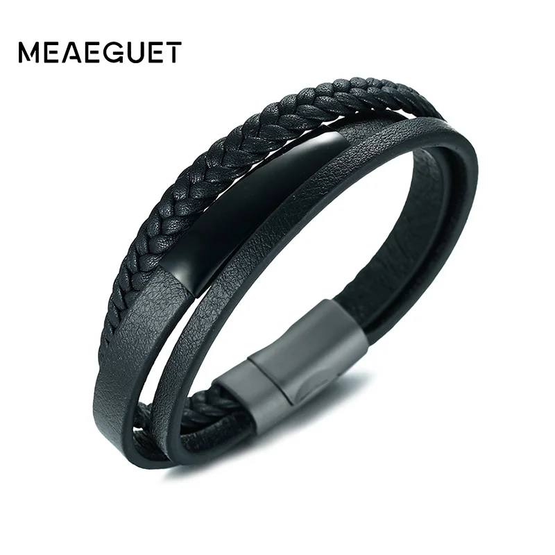 Only bracelet Мужской браслет ручной работы из натуральной кожи ID, скрученный плетеный браслет Rock, черный браслет из нержавеющей стали, мужские ювелирные изделия - Окраска металла: Only bracelet