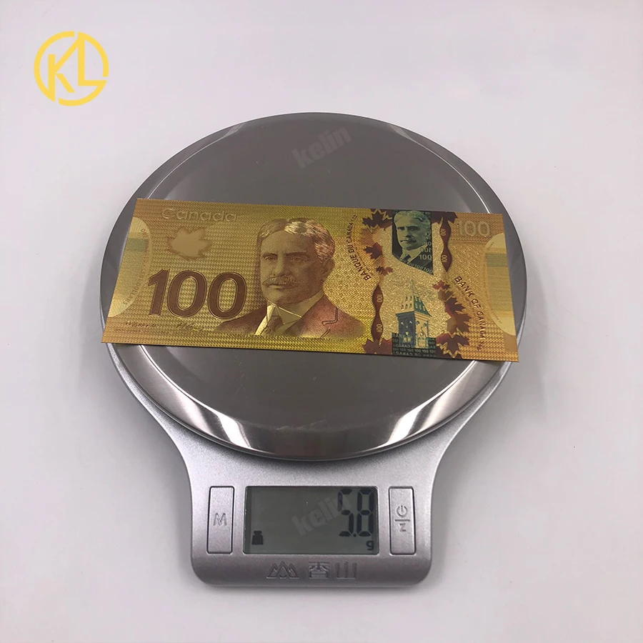 

2 pcs/lot Colorful Gold Foil Plastic Banknote bill Canadian 100 Dollar Banknotes Replica CAD 100 For Gift Money and Collection