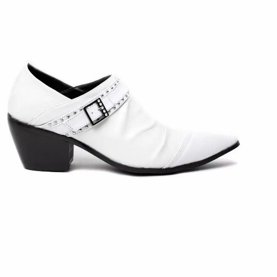 2017 Top Quality Genuine Leather Men Dress Shoes Business Casual For Classical Thick High Heels Rivets Buckle | Обувь