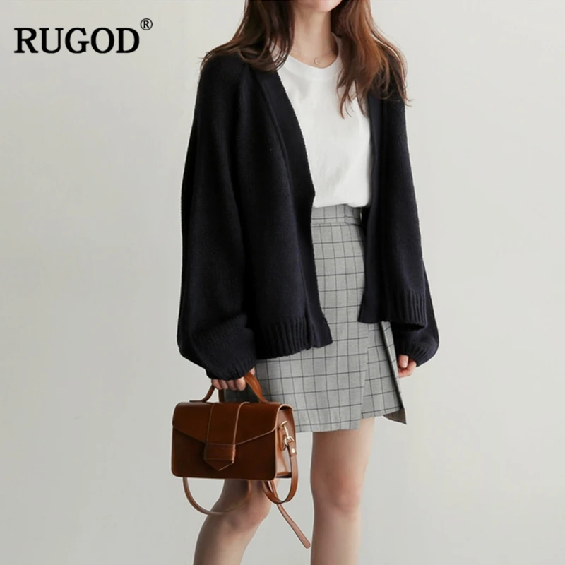 RUGOD повседневные женские кардиганы, однотонный вязаный свитер, женская одежда с длинным рукавом на осень и зиму, женские топы, pull femme hiver