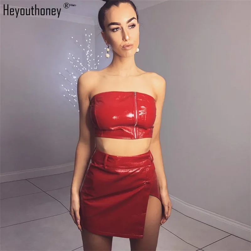 Heyouthoney/женские пикантные вечерние красные Топы без бретелек из искусственной