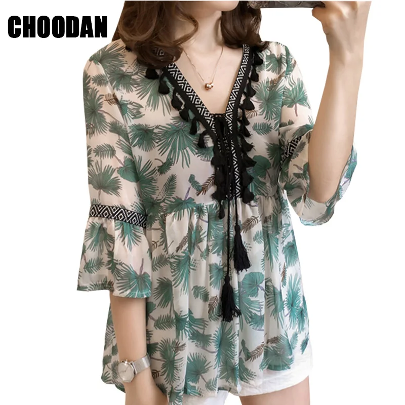 Женские блузки винтажная Цветочная вышивка v образный вырез блузка рубашка с