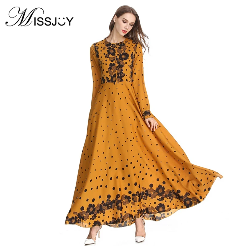 Платье MISSJOY 2020 MuslimAbaya кафтан с длинным рукавом в горошек цветочным принтом модное