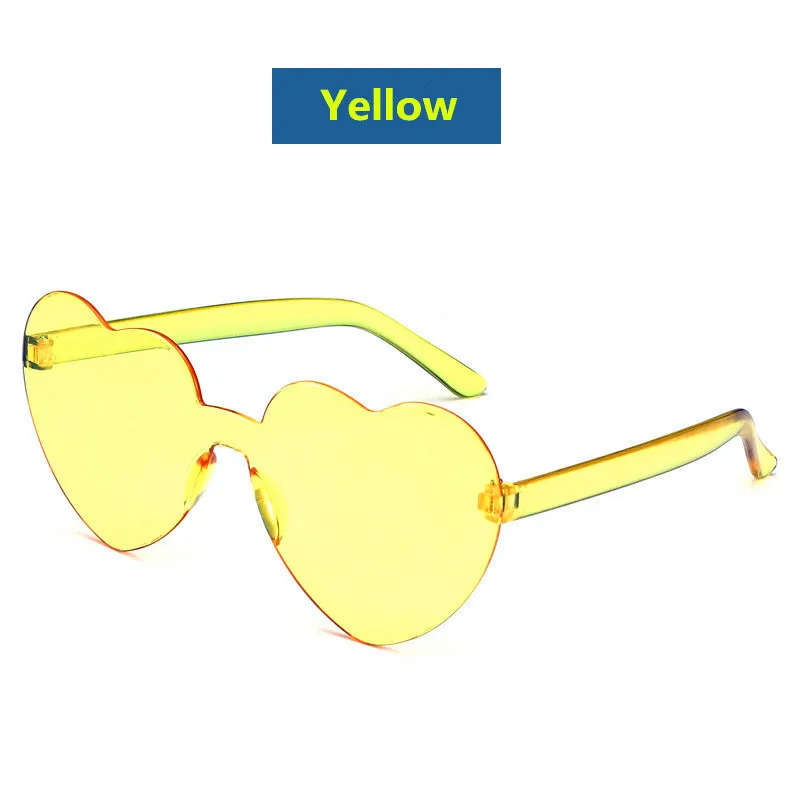 Yellow HJYBBSN, цветные солнцезащитные очки в форме сердца, женские, Роскошные, фирменный дизайн, без оправы, в форме сердца, красные, солнцезащитные очки, винтажные, вечерние, стильные очки - Цвет линз: Yellow