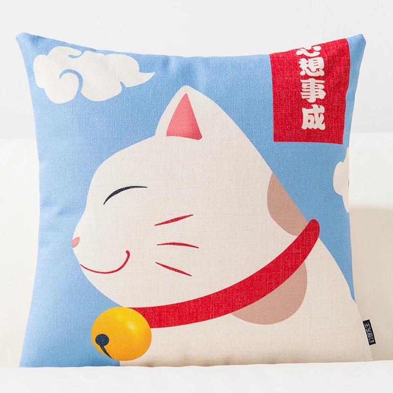 Японская наволочка Lucky Cat с цифровым принтом Классические Мультяшные подушки Мяу