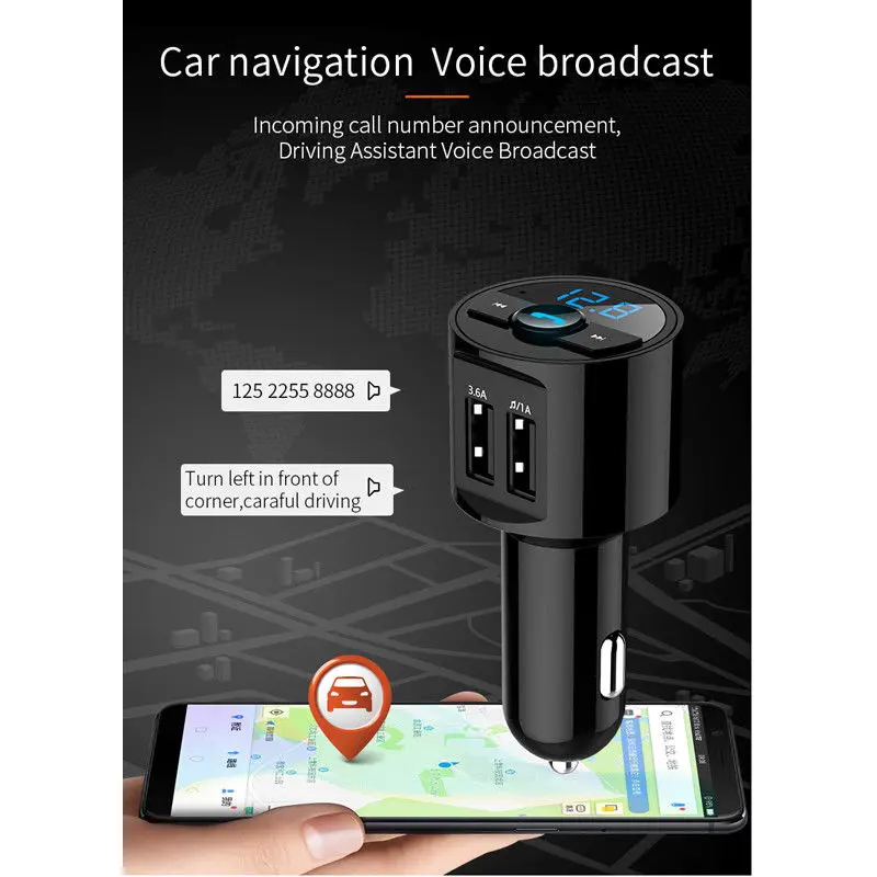 Bluetooth автомобильное USB зарядное устройство 5 В 3.6A Быстрая зарядка беспроводной FM