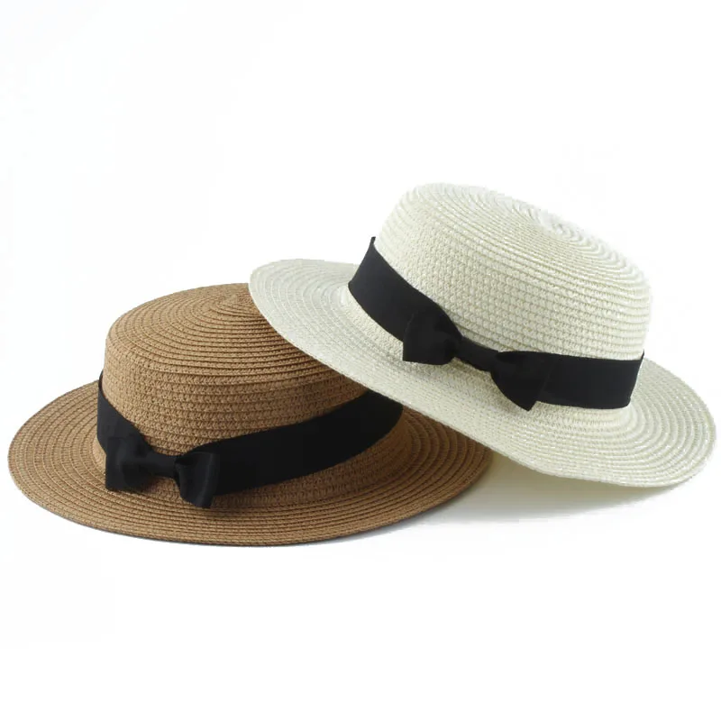 

2019 New Fashion Parent Child Panama Sun Hat Cap Women Summer Casual Beach Hat Flat Brim Foldable Straw Visor Hat