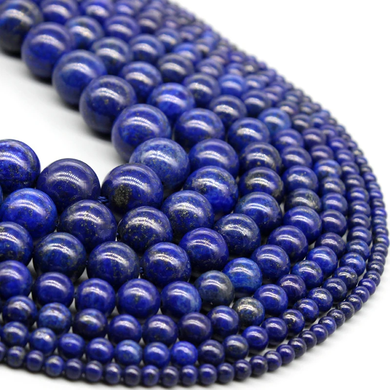 

Fashion Round Lazuli Lapis Beads Selectable Size 2-12mm Natural Stone Loose Strand Beads For Jewelry Making Diy Strand Bracelet