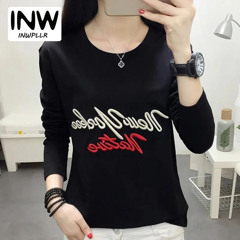 Футболка Femme с буквами женская футболка хлопок Camisetas Mujer 2019 для полных осень
