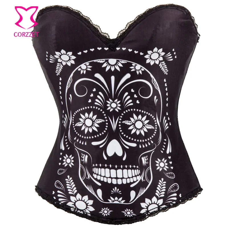 Черные хлопковые с цветочным принтом и черепом сексуальные женские бюстье|cotton