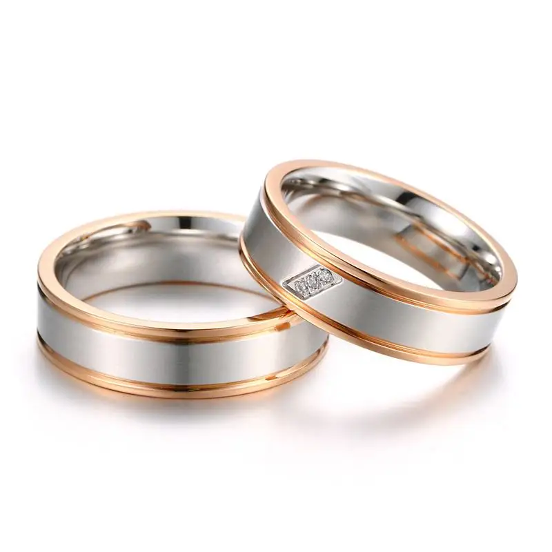 Vnox Простое розовое золото-свадебный края Кольца группа для Для женщин мужчин CZ