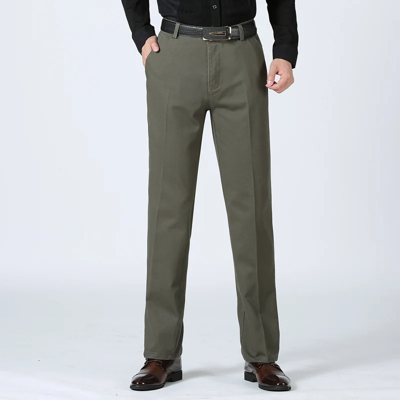 Business Suit Pants Winter Men Fleece Classic Warm Thick Hot Autumn Straight Stretch Male Trousers Cotton Solid Casual Zipper | Мужская