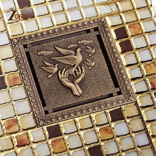 Bird ZGRK Слив для душа 12X12 см, Античный Твердый латунный трап, крышка, фильтр для ванной комнаты, аксессуары для ванной комнаты, художественные резные квадратные стоки - Цвет: Bird