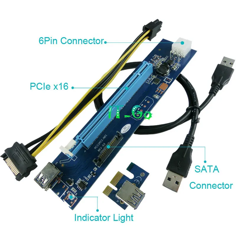 Бесплатная пробная версия IT GO 6 шт. PCI Express PCIe x1 к x16 переходная карта 60 см USB 3 0