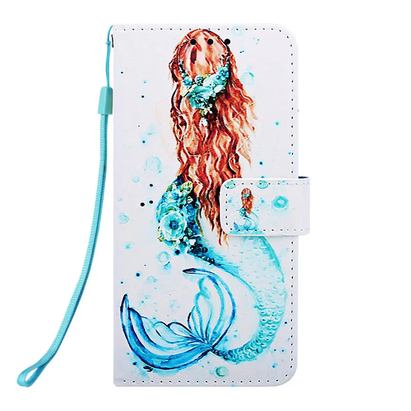 Mermaids Роскошный Винтажный чехол для телефона samsung Galaxy S10E S10 S9 S8 J6 Plus A7 кожаный бумажник художественный узор откидная крышка Капа D03Z - Цвет: Mermaids