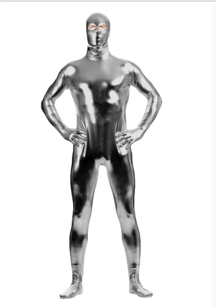 Металлический спандекс боди комбинезон сексуальный унисекс Zentai полный костюм
