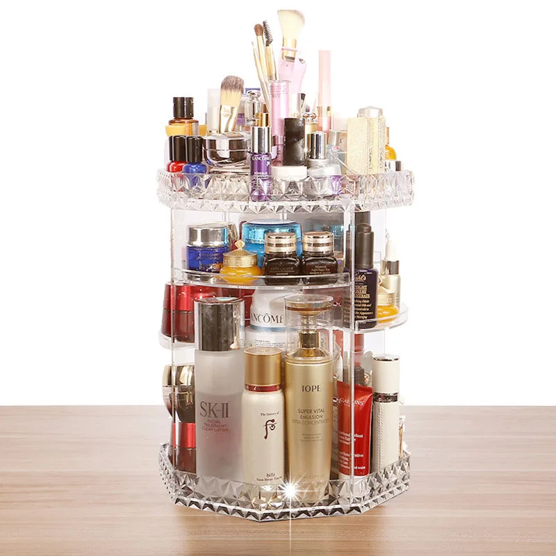 Cosmetic Storage Box Transparent Acrylic Rotary Storage Rack Desktop Skin Care Dresser Bins