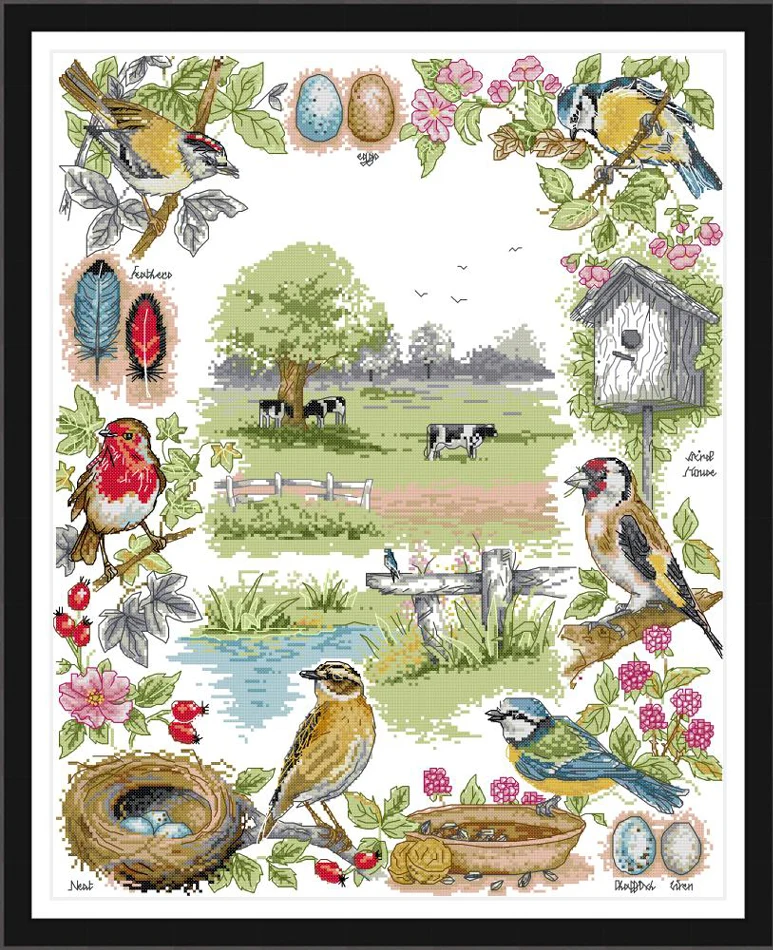Фото Набор для вышивки с птицами Joy Sunday крестиком тканью принтом - купить