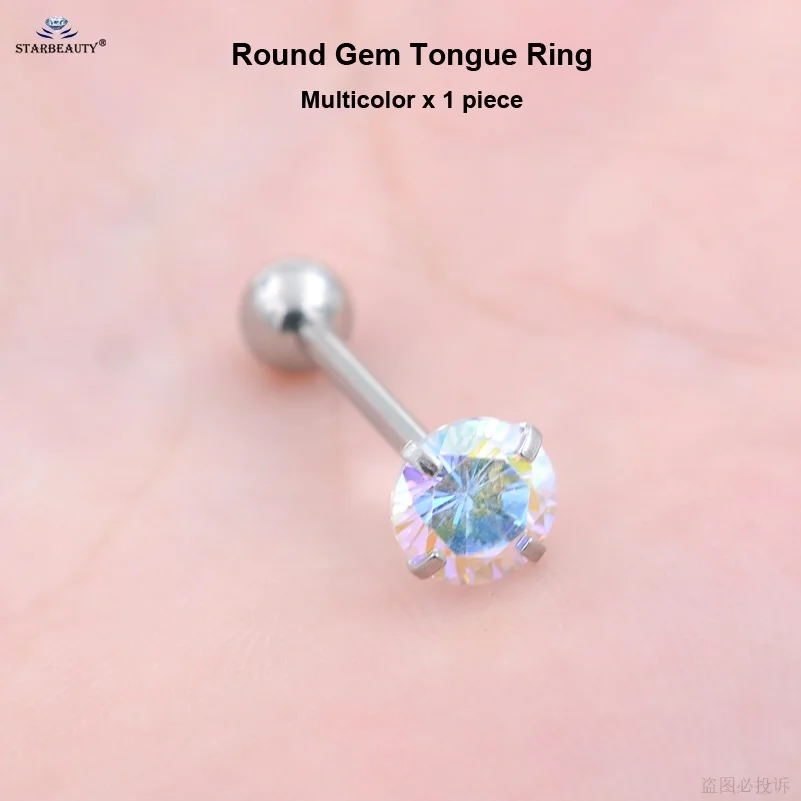 1 шт., голубое сердце Bijoux, радужная Роза, пирсинг языка, кольца для языка, нержавеющая сталь, кольцо для сосков, спираль, пирсинг, ювелирные изделия lengua - Окраска металла: Round Gem Multicolor